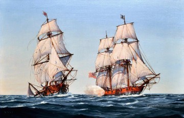 Warship Painting - US Navy Virginia Navy cruiser Capt Barron taking the British navy brig HMS Oxford Naval Battle